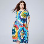 Robe grande taille pour femme - Une pièce à manche courte en coton, chanvre Ref 2033803