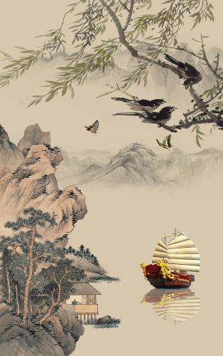 Affiche murale géante BEAUTIFUL WALL moderne chinois - Ref 2455921