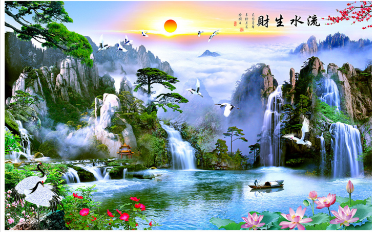 Affiche murale géante moderne chinois - papier peint en soie Ref 2455937