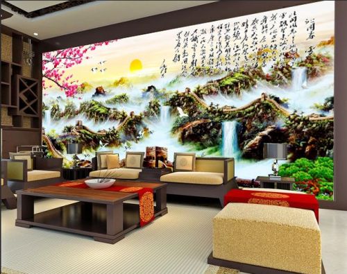 Affiche murale géante moderne chinois - papier peint en soie Ref 2459346