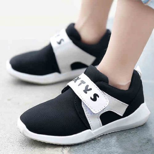 Baskets enfants en toile coutures cuir pour printemps - semelle caoutchouc naturel Ref 1009164