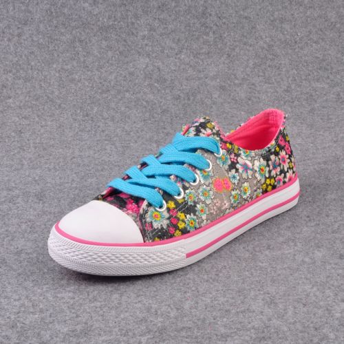 Baskets enfants en toile brodé pour printemps - semelle caoutchouc naturel Ref 1009756