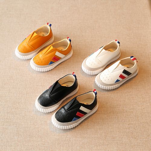Baskets enfants en similicuir coutures cuir pour printemps - semelle caoutchouc Ref 1011059