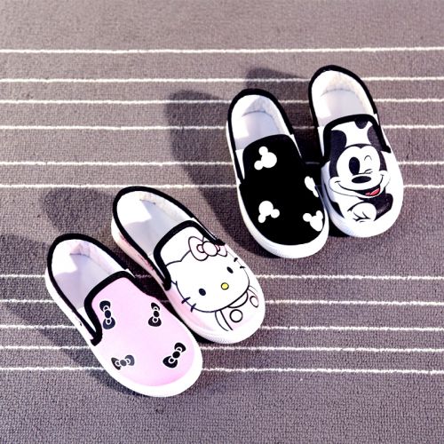 Baskets enfants en toile coutures cuir pour printemps - semelle caoutchouc antidérapant Ref 1025551