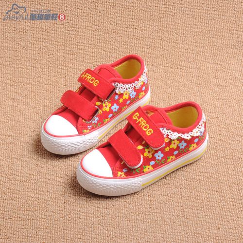 Baskets enfants en toile brodé pour printemps - semelle vulcanisation Ref 1029233
