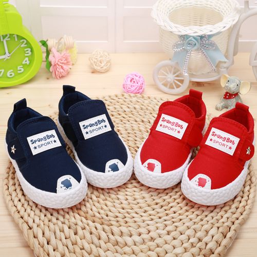 Baskets enfants en toile SPONGEBOB SQUAREPANTS houppe pour printemps - semelle caoutchouc Ref 1033777