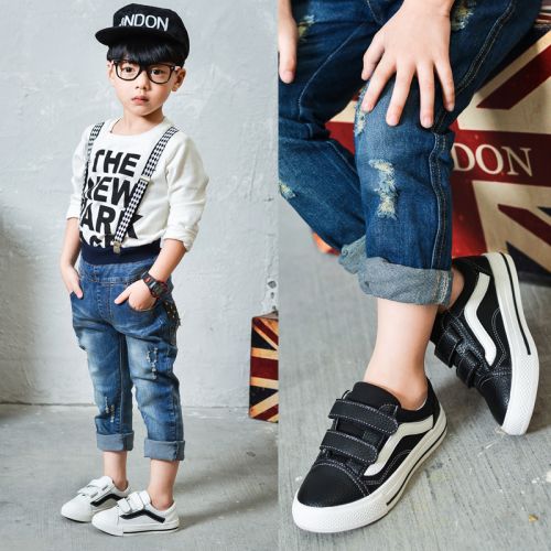 Baskets enfants en toile JAKOBBEAR coutures cuir pour printemps - semelle caoutchouc Ref 1034651