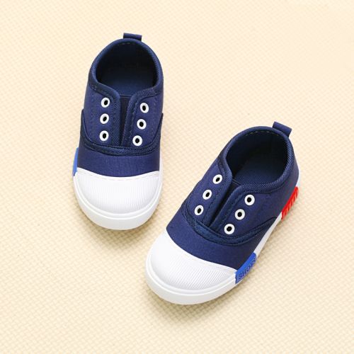 Baskets enfants en toile coutures cuir pour printemps - Ref 988345