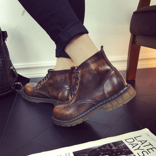 Boots - chaussures en plancher de cuir, En plus de de vache, ronde pour printemps - semelle TPR - Ref 950666