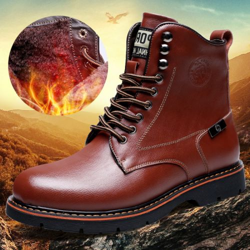 Boots - chaussures en plancher de cuir, En plus de de vache, ronde pour hiver - loisir - semelle caoutchouc - Ref 950672