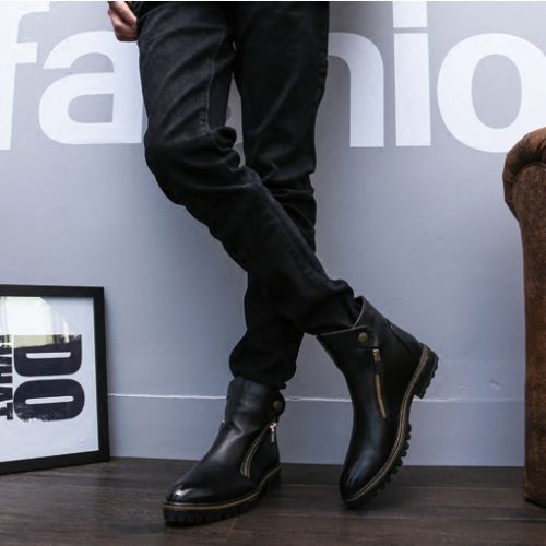 Boots - chaussures en Microfiber pointu pour hiver - tendance des jeunes - semelle caoutchouc - Ref 950704