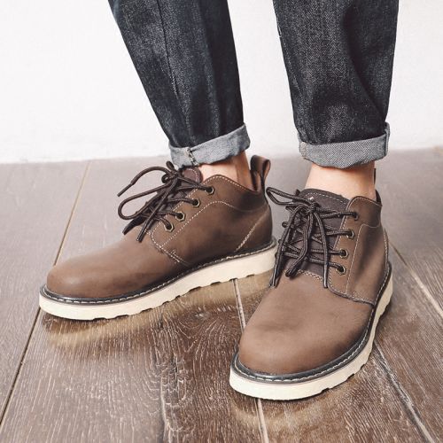 Boots - chaussures en Première couche de cuir, En plus de de vache, ronde pour printemps - tendance des jeunes - semelle