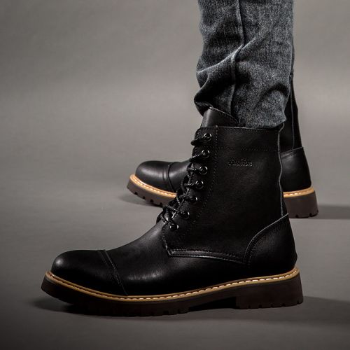 Boots - chaussures en Première couche de cuir, En plus de de vache, ronde pour hiver - loisir - semelle caoutchouc - Ref