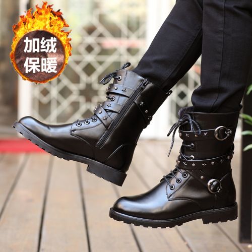 Boots - chaussures en plancher de cuir, En plus de de vache, ronde pour hiver - tendance des jeunes - semelle caoutchouc