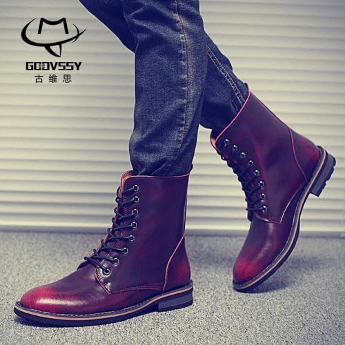 Boots - chaussures en plancher de cuir, En plus de de vache, GOOVSSY pointu pour printemps - semelle caoutchouc - Ref 95