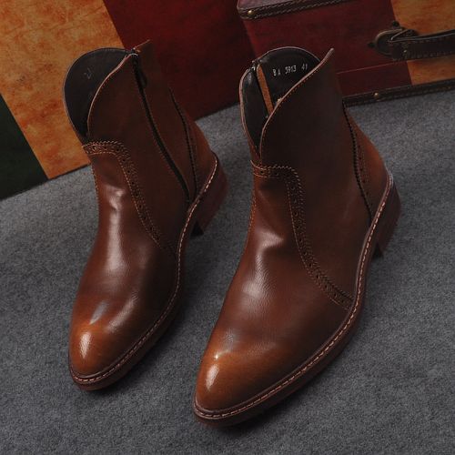 Boots - chaussures en PU pointu pour hiver - Retro - semelle bois - Ref 950774