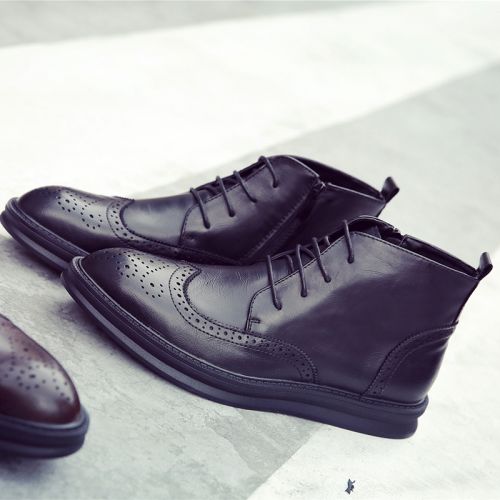 Boots - chaussures en plancher de cuir, En plus de de vache, ronde pour hiver - Angleterre - semelle caoutchouc - Ref 95