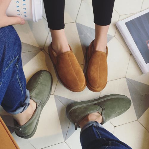 Boots - chaussures en plancher de cuir, En plus de de vache, ronde pour hiver - semelle caoutchouc - Ref 950947