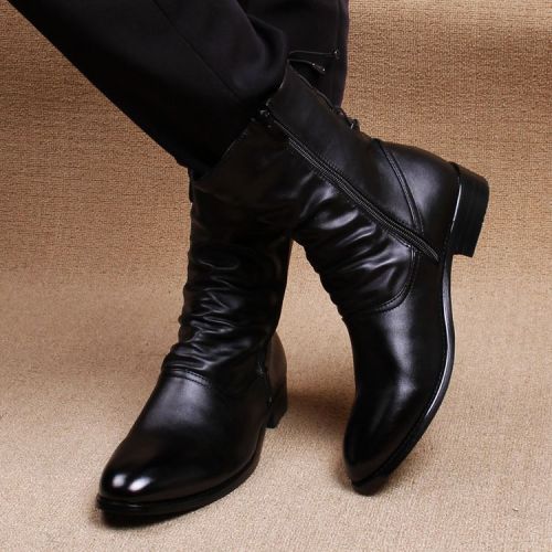 Boots - chaussures en plancher de cuir, En plus de de vache, pointu pour hiver - tendance des jeunes - semelle caoutchou