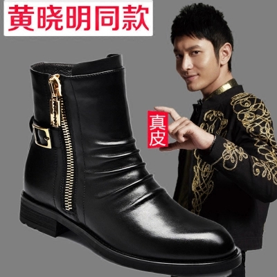 Boots - chaussures en plancher de cuir, En plus de de vache, ronde pour hiver - Angleterre - semelle caoutchouc - Ref 95