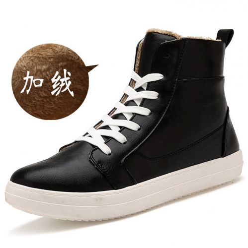 Boots - chaussures en plancher de cuir, En plus de de vache, ronde pour hiver - loisir - semelle caoutchouc - Ref 951023