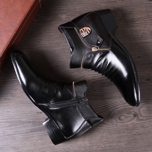 Boots - chaussures en plancher de cuir, En plus de de vache, pointu pour hiver - Angleterre - semelle caoutchouc - Ref 9