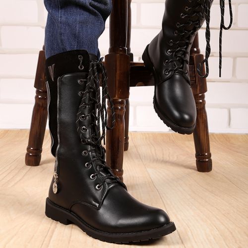 Boots - chaussures en Microfiber ronde pour hiver - punk - semelle caoutchouc - Ref 951040