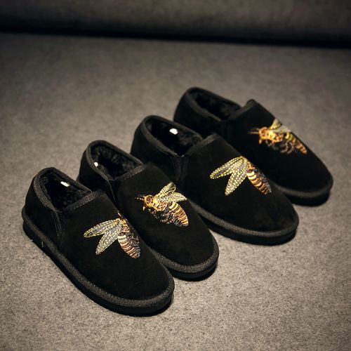 Boots - chaussures en plancher de cuir, En plus de de vache, ronde pour hiver - semelle caoutchouc - Ref 951061