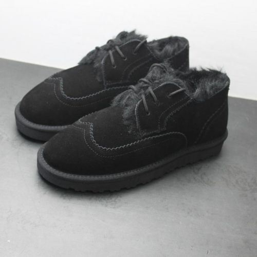 Boots - chaussures en cuir ronde pour hiver - simple - semelle caoutchouc - Ref 951076