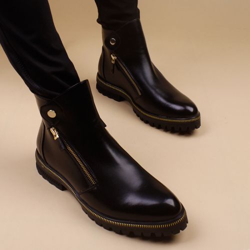 Boots - chaussures en cuir BLBG pointu pour hiver - semelle caoutchouc - Ref 951081