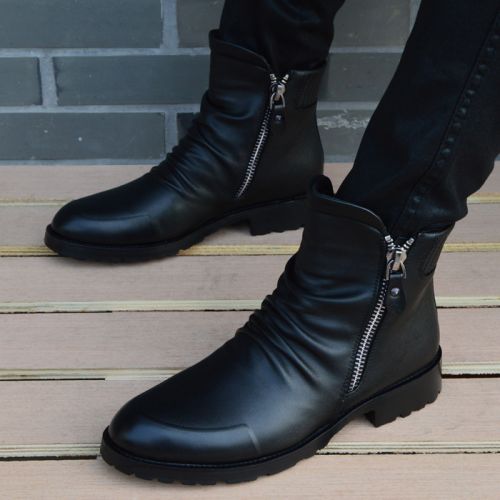 Boots - chaussures en plancher de cuir, En plus de de vache, pointu pour hiver - tendance des jeunes - semelle caoutchou