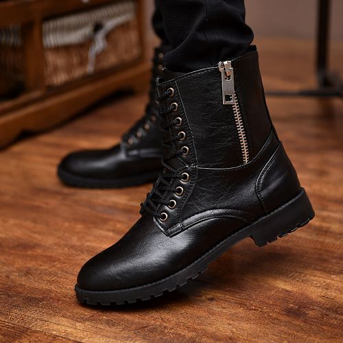 Boots - chaussures en PU ronde pour printemps - Angleterre - semelle caoutchouc - Ref 951117