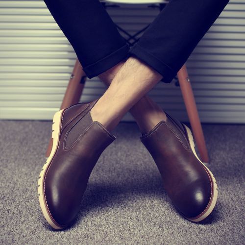 Boots - chaussures en plancher de cuir, En plus de de vache, ronde pour hiver - Angleterre - semelle caoutchouc - Ref 95