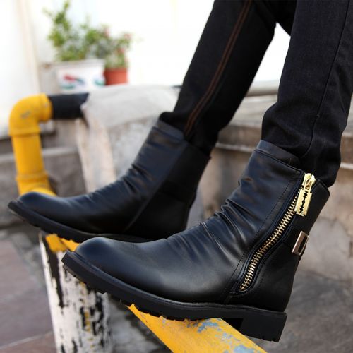 Boots - chaussures en cuir ronde pour hiver - tendance des jeunes - semelle caoutchouc - Ref 951200