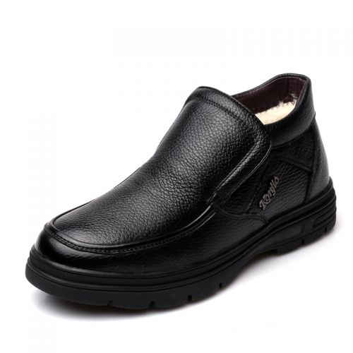 Boots - chaussures en Première couche de cuir, En plus de de vache, tête carrée pour hiver - simple - semelle caoutchouc