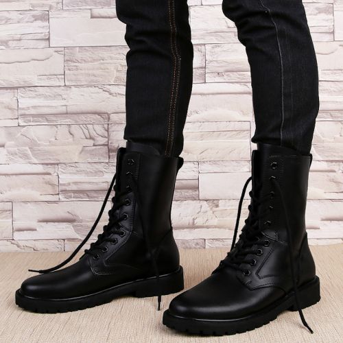 Boots - chaussures en plancher de cuir, En plus de de vache, ronde pour hiver - semelle caoutchouc - Ref 951242