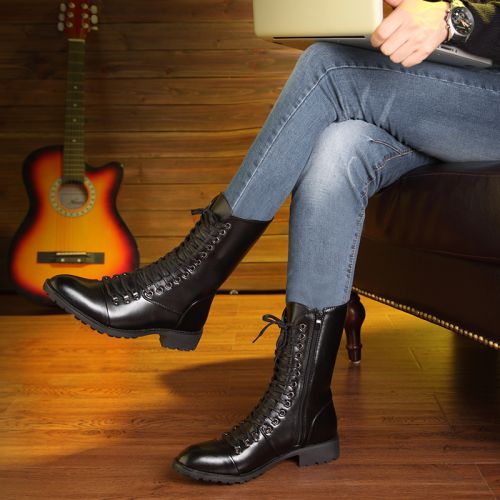 Boots - chaussures en plancher de cuir, En plus de de vache, pointu pour hiver - tendance des jeunes - semelle caoutchou