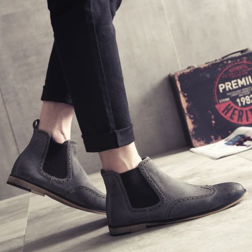 Boots - chaussures en de vache DEPARNOI ronde pour printemps - Angleterre - semelle bois - Ref 951255