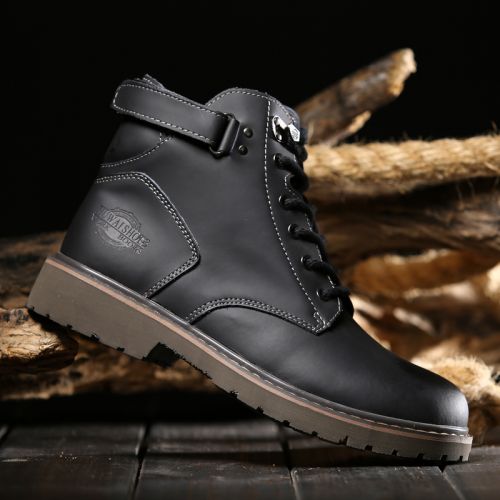 Boots - chaussures en plancher de cuir, En plus de de vache, ronde pour hiver - tendance des jeunes - semelle caoutchouc