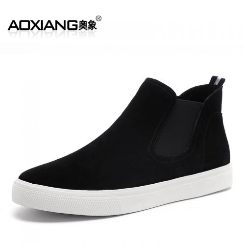 Boots - chaussures en plancher de cuir, En plus de de vache, ronde pour hiver - tendance des jeunes - semelle caoutchouc