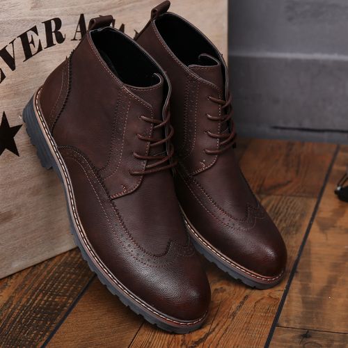 Boots - chaussures en plancher de cuir, En plus de de vache, pointu pour hiver - tendance des jeunes - semelle caoutchou