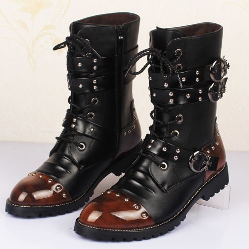 Boots - chaussures en Microfiber pointu pour printemps - punk - semelle caoutchouc - Ref 951306