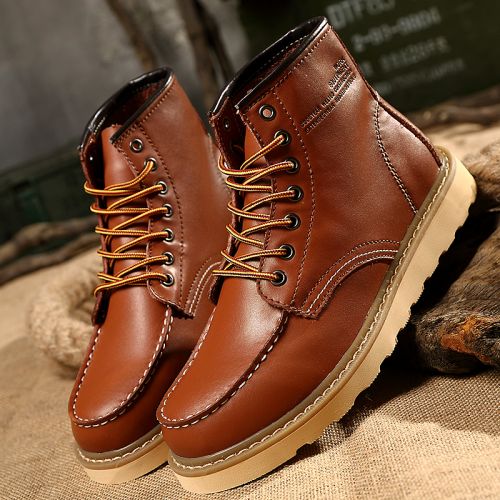 Boots - chaussures en plancher de cuir, En plus de de vache, ronde pour hiver - loisir - semelle caoutchouc - Ref 951385