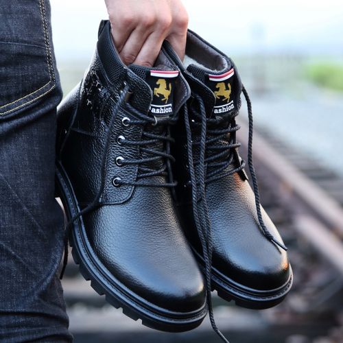 Boots - chaussures en Première couche de cuir, En plus de de vache, EF1976 ronde pour hiver - loisir - semelle caoutchou