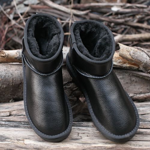Boots - chaussures en plancher de cuir, En plus de de vache, ronde pour hiver - semelle caoutchouc - Ref 951410