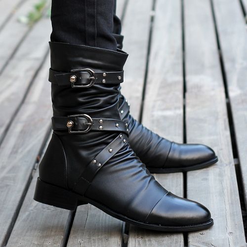 Boots - chaussures en Microfiber pointu pour hiver - tendance des jeunes - semelle caoutchouc - Ref 951414