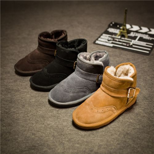 Boots - chaussures en plancher de cuir, En plus de de vache, ronde pour hiver - loisir - semelle caoutchouc - Ref 951418