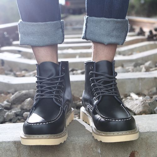 Boots - chaussures en plancher de cuir, En plus de de vache, 100KMPF ronde pour hiver - tendance des jeunes - semelle ca