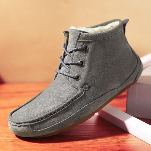 Boots - chaussures en Première couche de cuir, En plus de de vache, ronde pour hiver - loisir - semelle caoutchouc - Ref