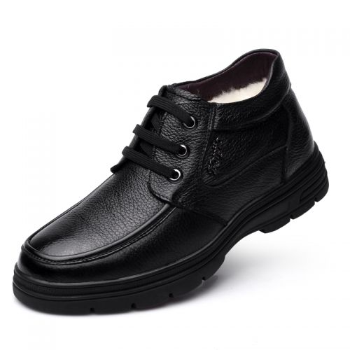 Boots - chaussures en Première couche de cuir, En plus de de vache, tête carrée pour hiver - simple - semelle caoutchouc